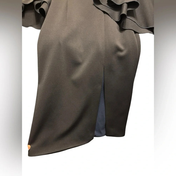 Jovani Navy Black Off the Shoulder Bell Sleeve Midi Dress with Slit Size 6 $690 - Picture 6 of 9